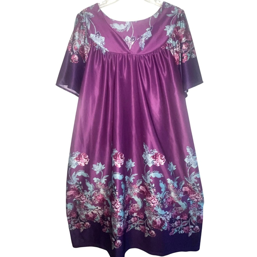 Anthony Richards Purple Floral Muumuu House Dress Satin Lounger 2X 059748